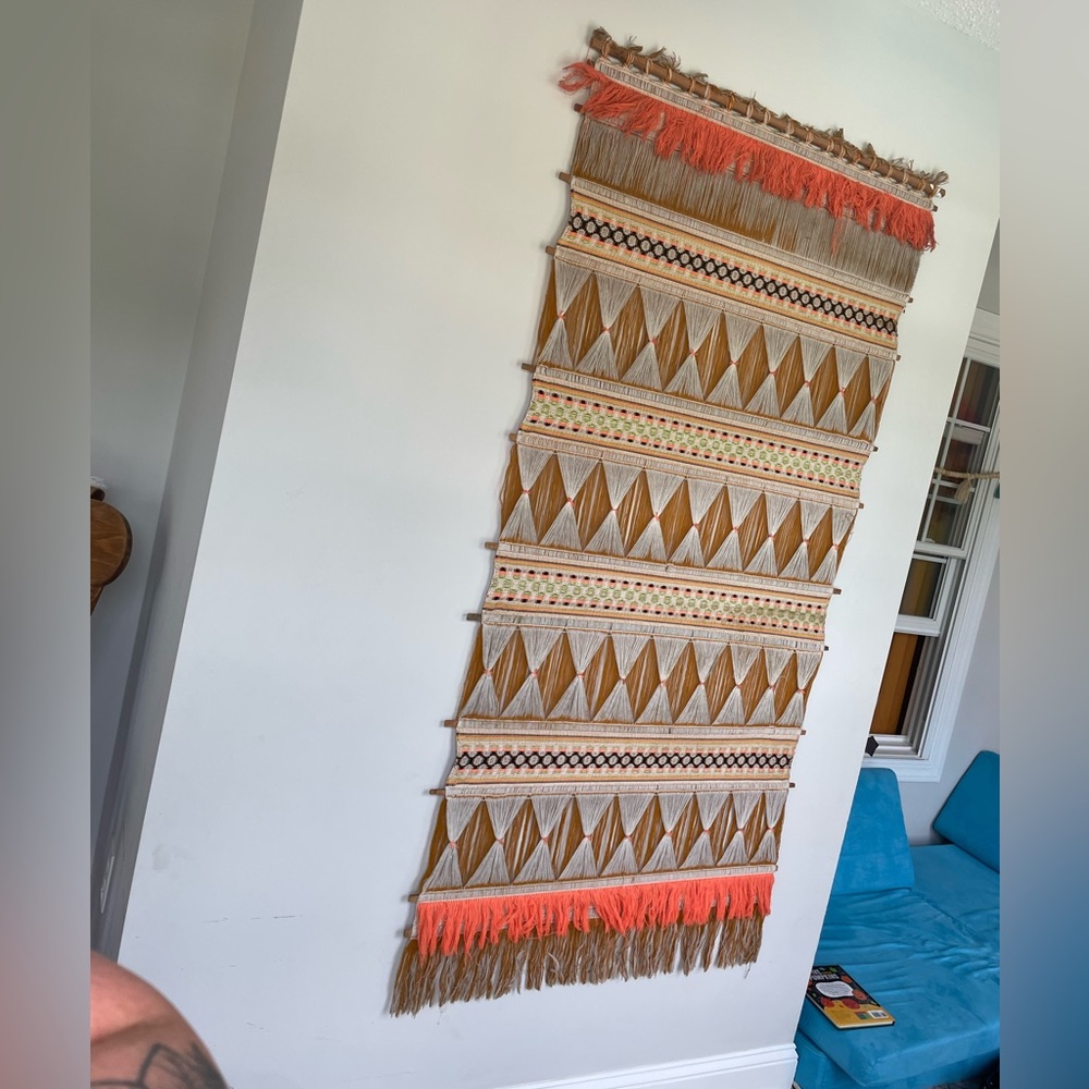 Vintage MCM Extra Large Handmade Woven Yarn Textile Wall Hanging Decor